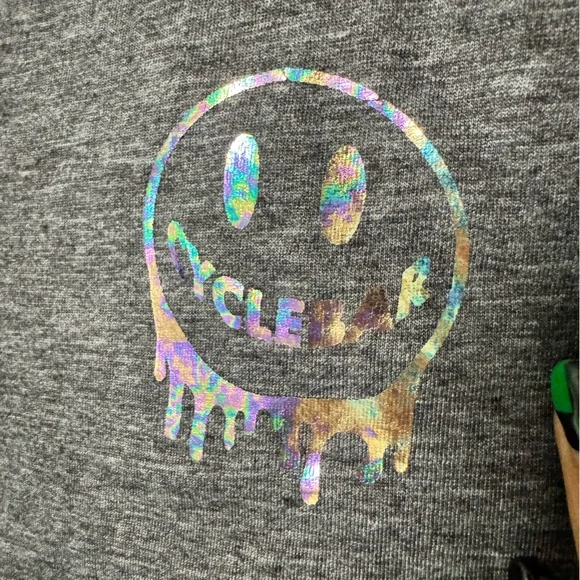 Cyclebar Charcoal Crop Top with Metallic Smiley Face Graphic - Picture 3 of 8